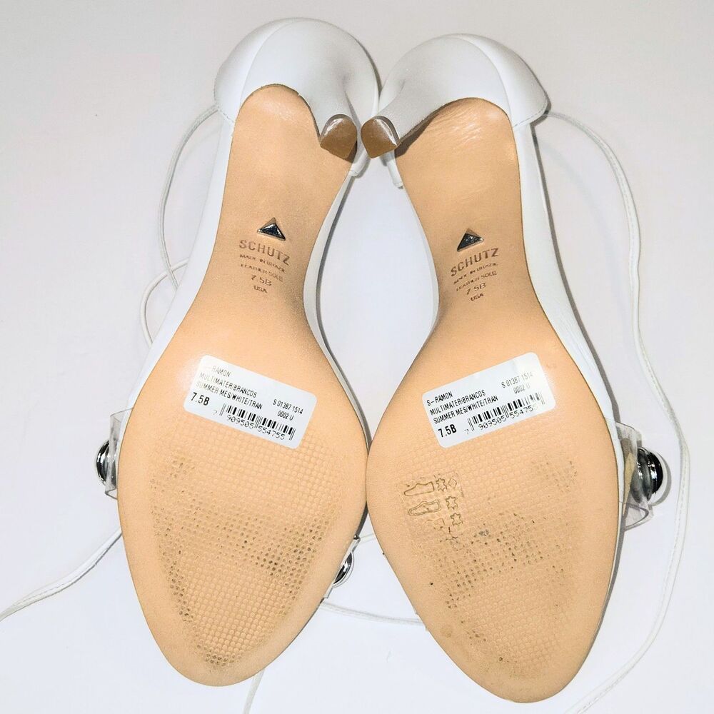 SCHUTZ Sandals White Heels Silver Studs Ramon Leather Shoes Women Size 7.5 NEW - Picture 7 of 9